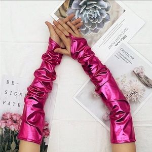 Metallic pink fingerless gloves nwt
